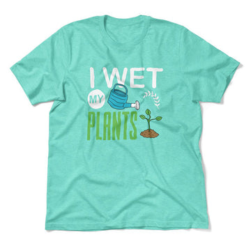 I Wet My Plants Men/Unisex T-Shirt in Heather Sea Green color